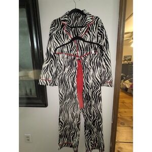 Maximalist Zebra Print Satin Pajamas, Long Sleeve, Black White Red S sexy bold
